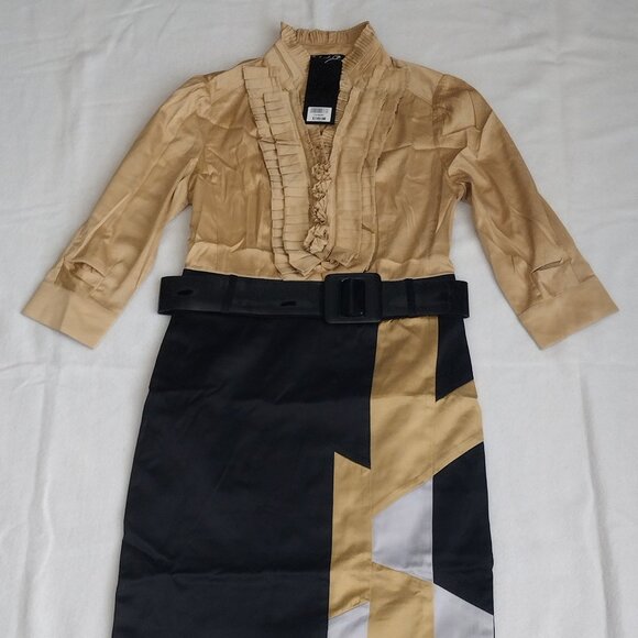 Rachael G. Black and Gold Satin Dress, Size M - Picture 5 of 16